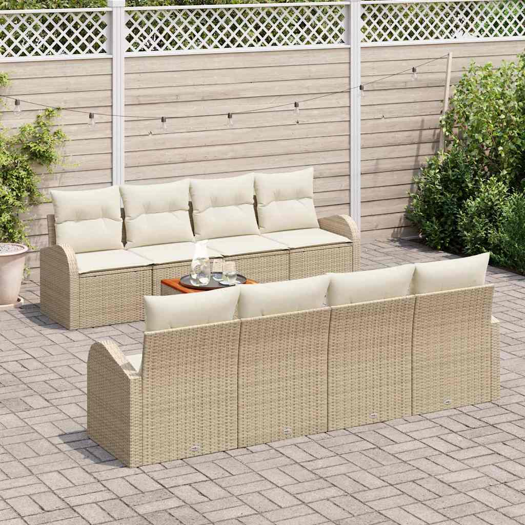 vidaXL 9-delige tuinsofa set met beige poly riet en acacia