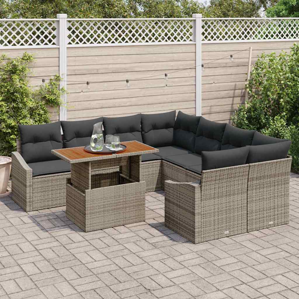vidaXL 9-delige tuinsofa set met kussens in het grijs