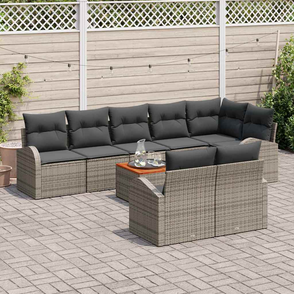 vidaXL 9-delige tuinsofa set met kussens in grijs poly rattan en acacia