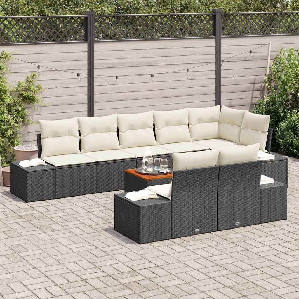 vidaXL 9-delige tuinset met kussens zwart poly rattan acacia
