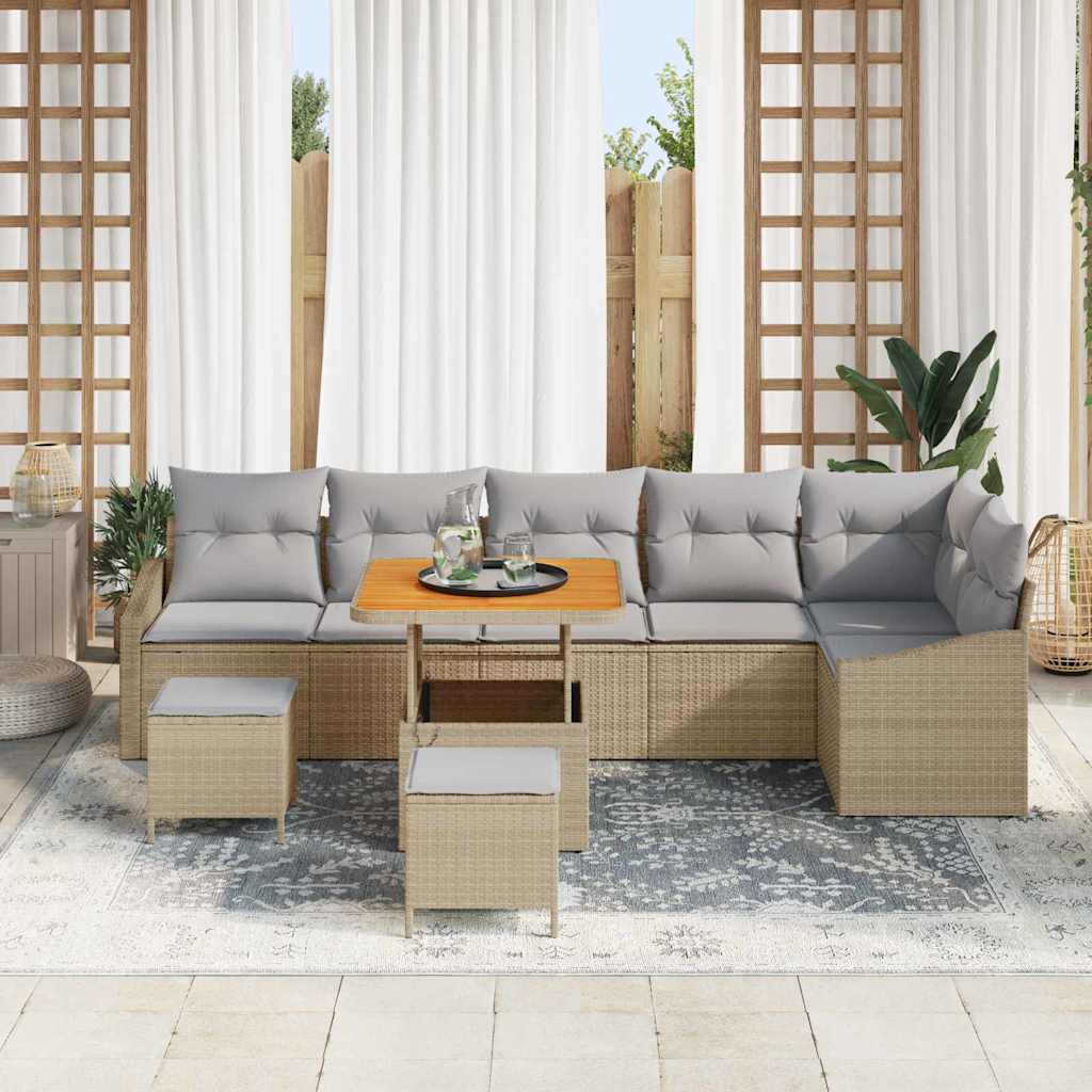 vidaXL 9-delige loungeset met kussens in beige poly rattan