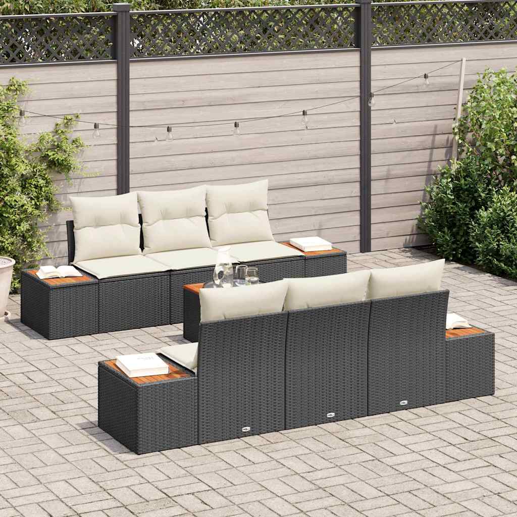 vidaXL 7-delige tuinset met kussens - zwart poly rattan en acacia