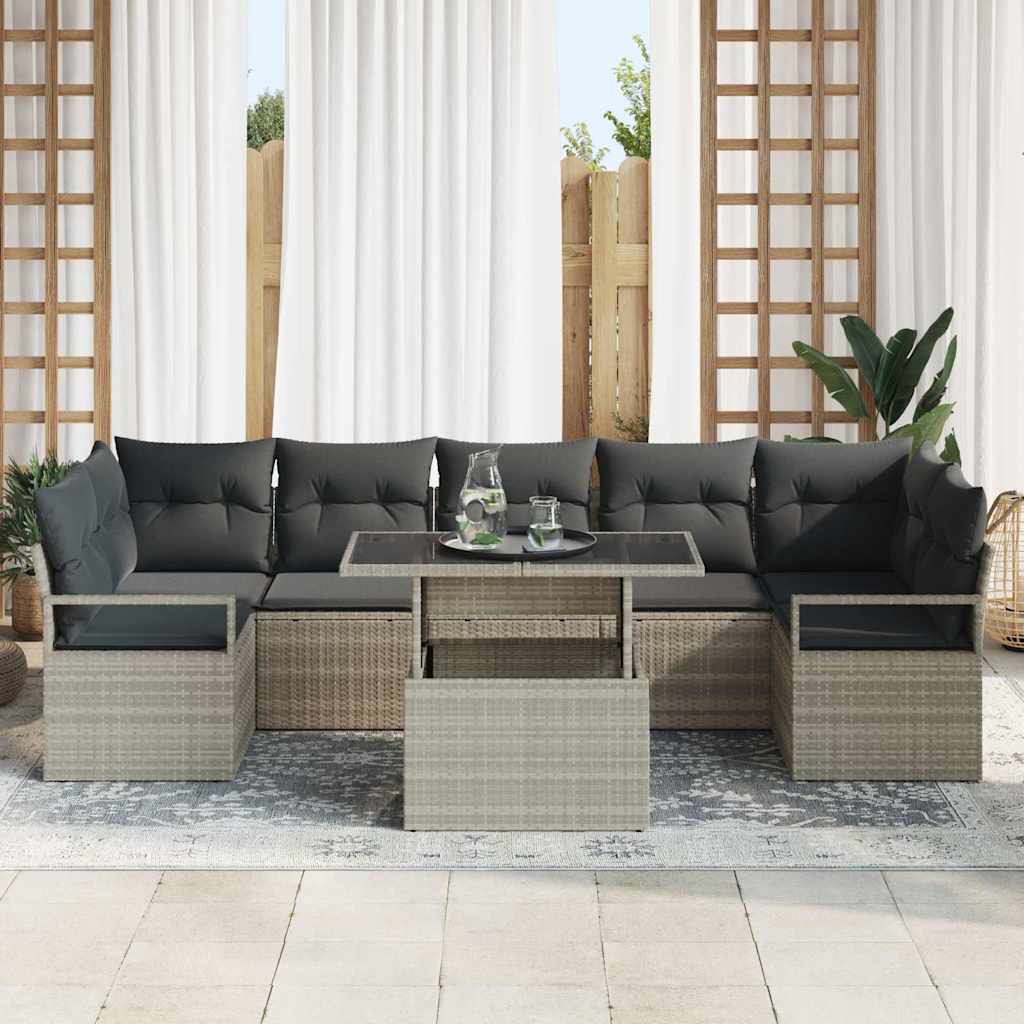 vidaXL 8-delige tuinsofa set met kussens in lichtgrijs poly rattan