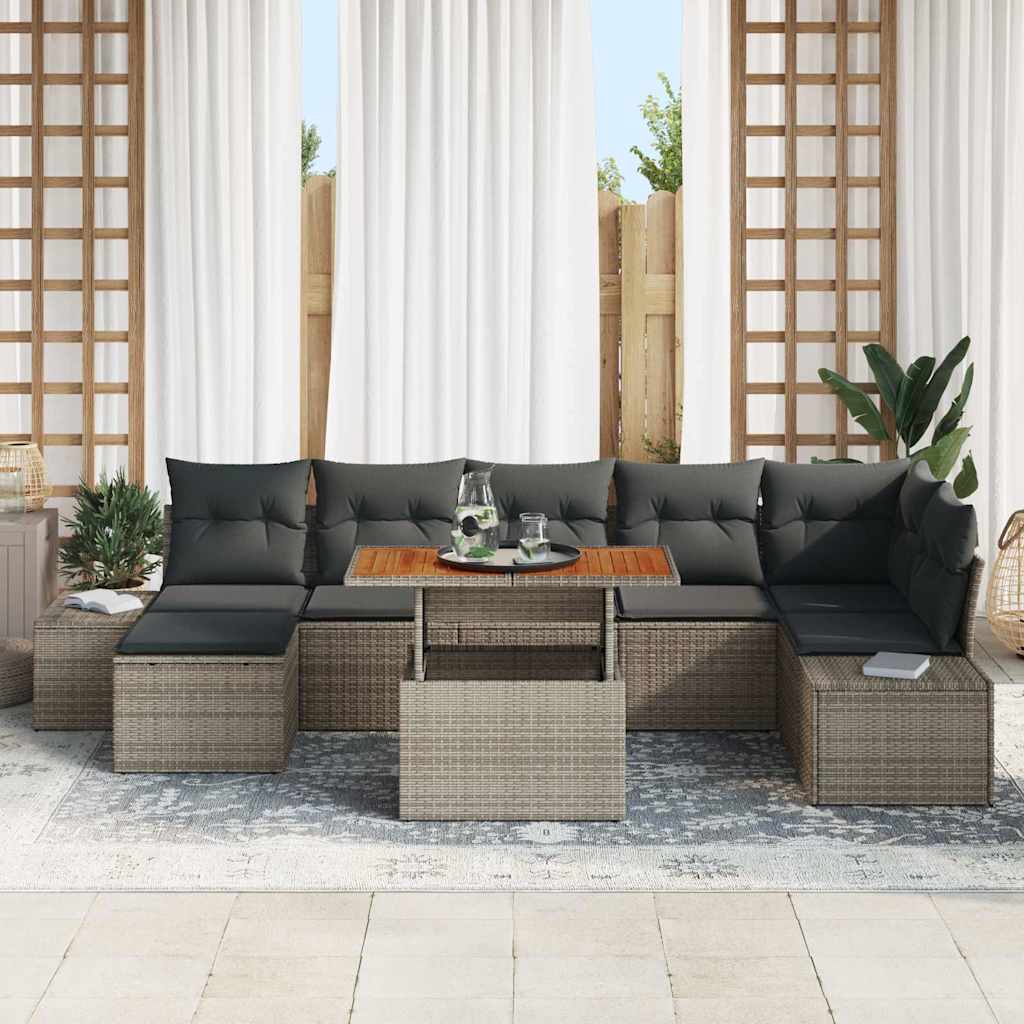 vidaXL 8-delige tuinsofa set met kussens in het grijs van poly rattan