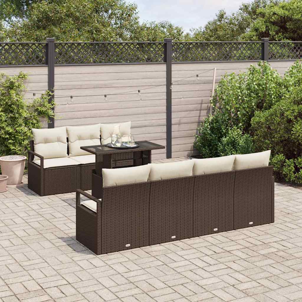 vidaXL 8-delige Tuinbankenset met kussens poly rattan bruin