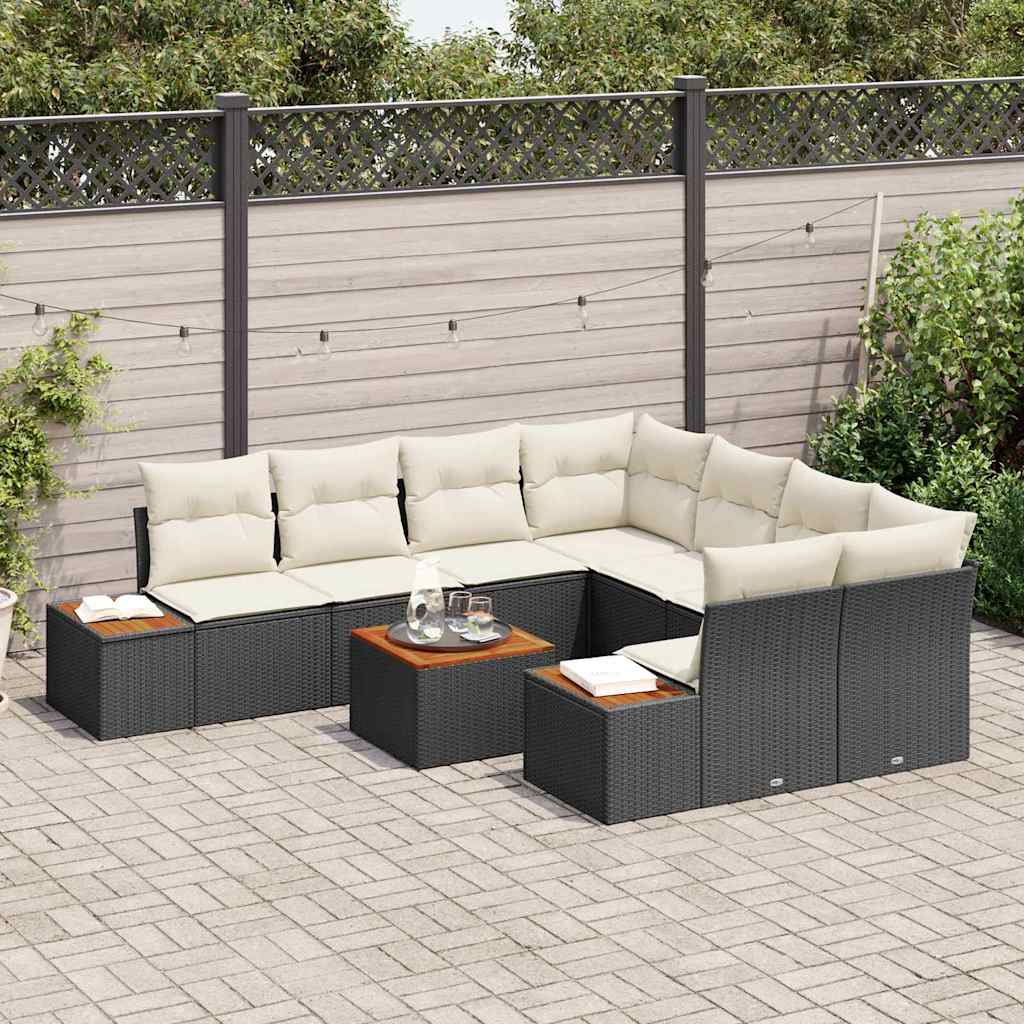 vidaXL 9-delige tuinmeubelset met kussens zwart poly rattan acacia