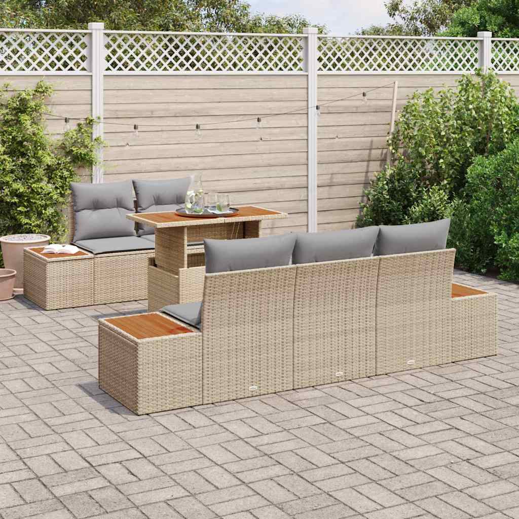 vidaXL 6-delige tuinsofa set met kussens in beige van poly rattan