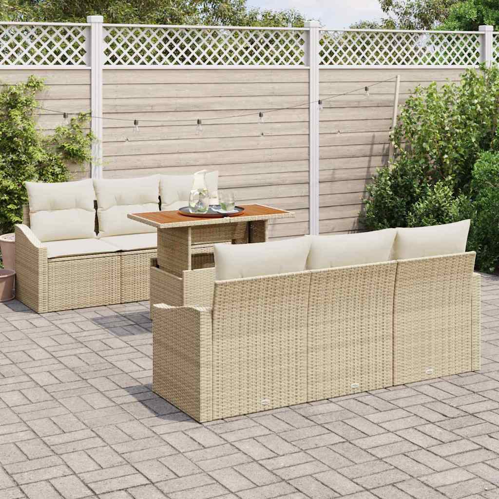 vidaXL 7-delige tuinsofa set met kussens in beige poly rattan