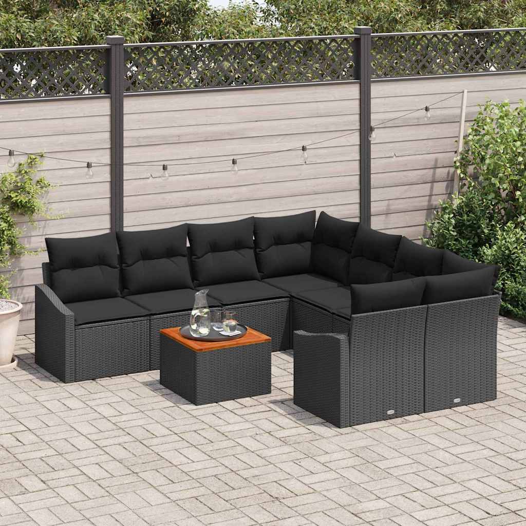 vidaXL Tuin Sofa Set 9 pcs Zwart 55 x 55 x 37 cm