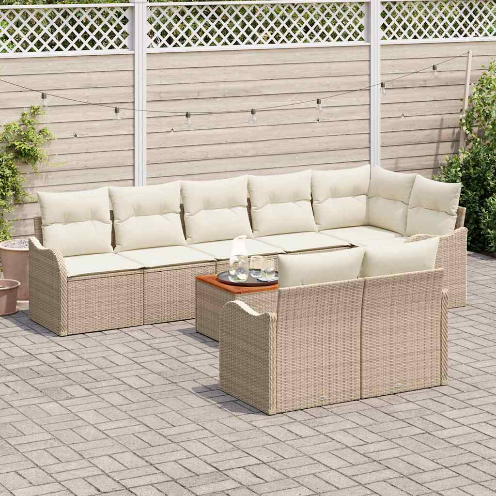 vidaXL 9-delige Tuinbankenset met kussens poly rattan acacia beige