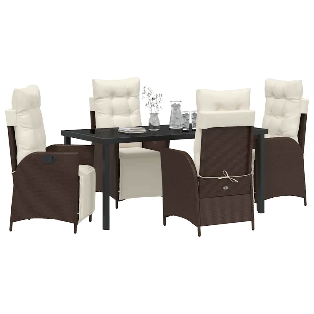 vidaXL 5-delige Tuin Eetset Bruin Poly Rattan