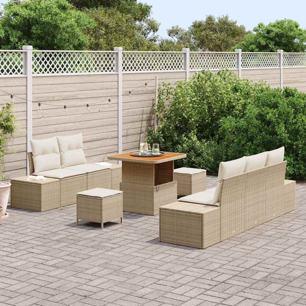 vidaXL 8-delige Tuinbank Set met Kussens - Beige Poly Rattan en Acacia