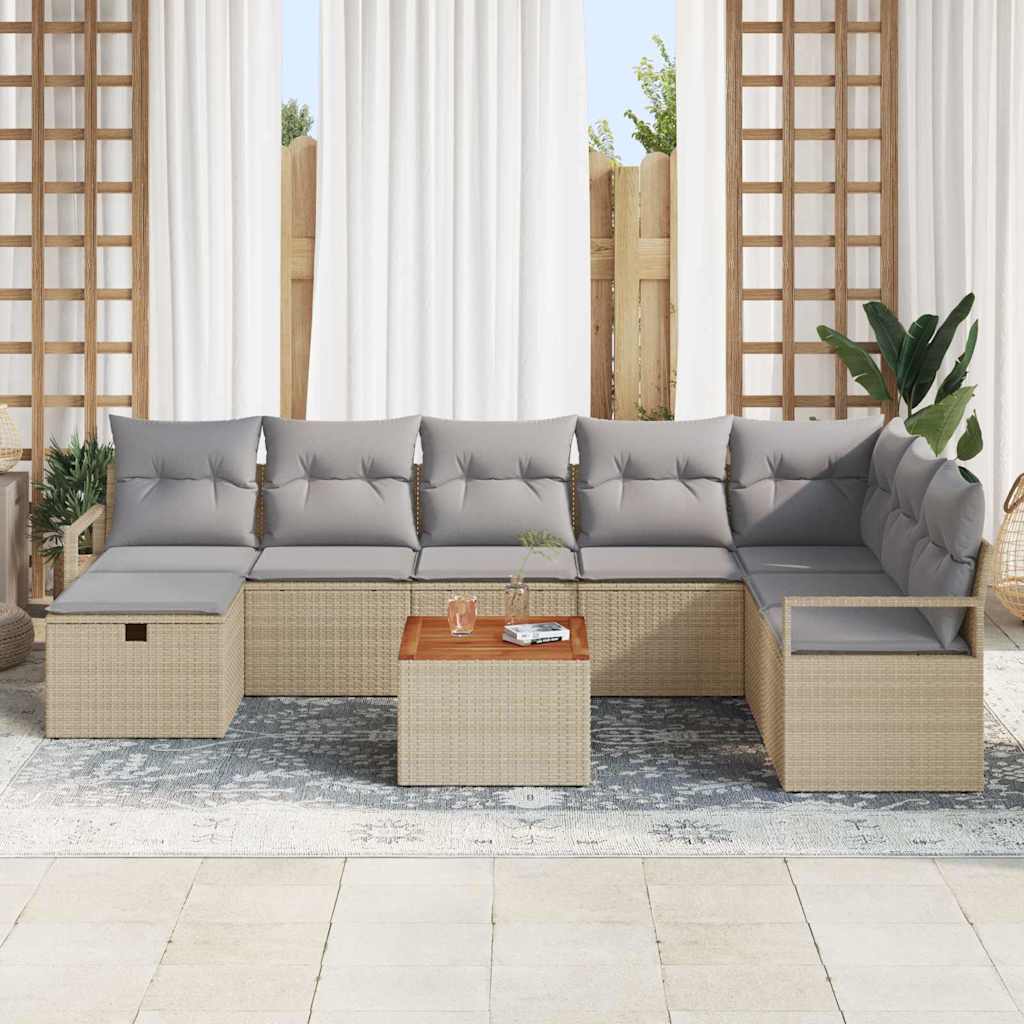 vidaXL 9-delige Tuinbank Set met Kussens Beige Poly Rattan