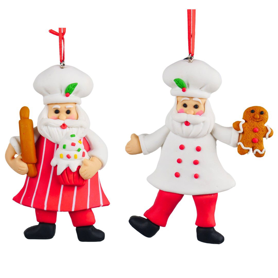 Kurt s adler 4.125 inch H Clay Dough Chef Santa Orna X 2. 5x5x10 cm kerstornament - 