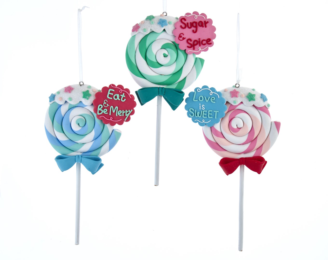 Kurt s adler Claydough lollipop ornament assorted: 'sugar & spice,' 'eat & be merry' & 'love is sweet.' - 