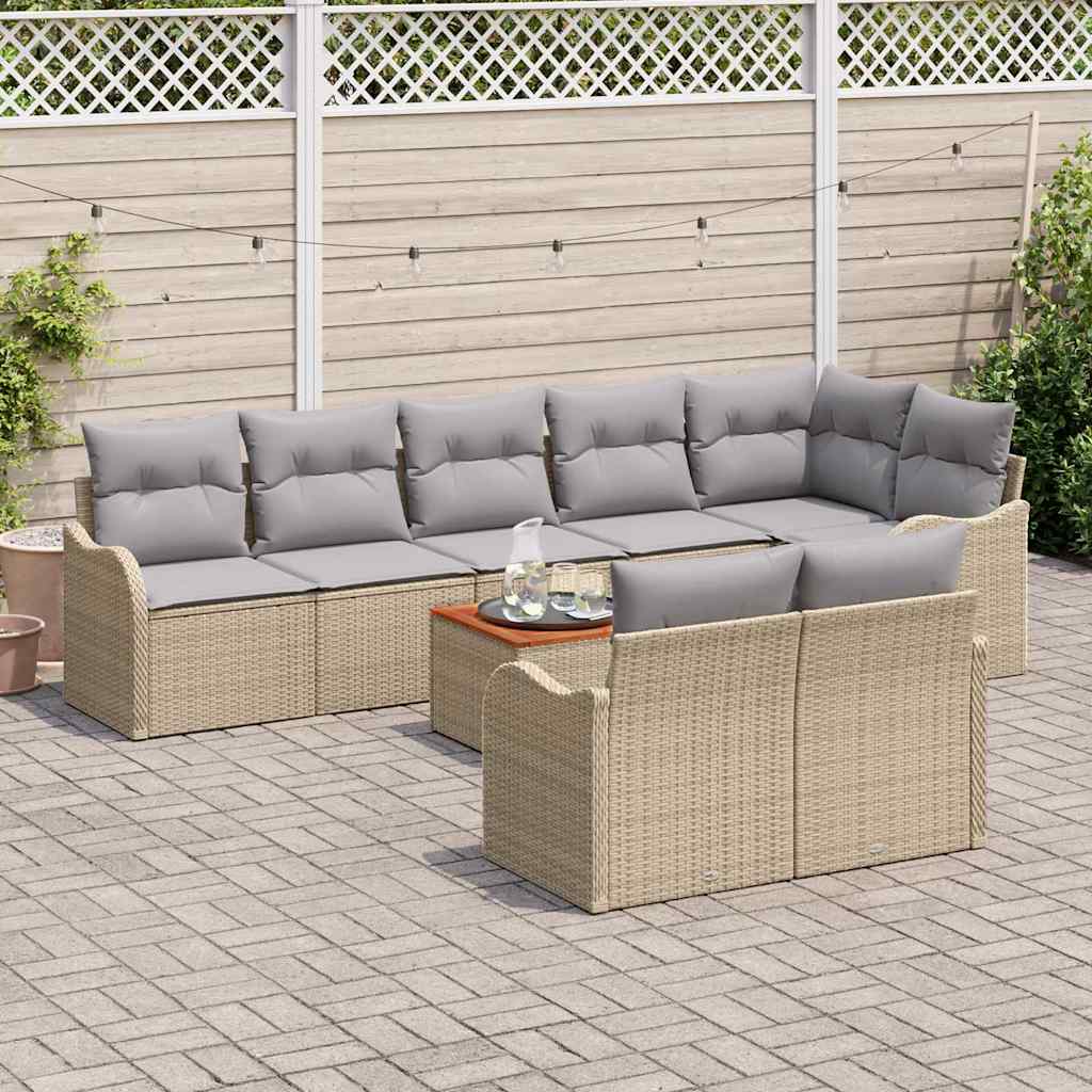 vidaXL 9-delige Tuinbankenset met kussens poly rattan acacia beige