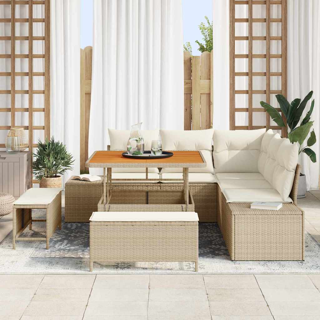 vidaXL 8-delige tuinset met kussens in beige