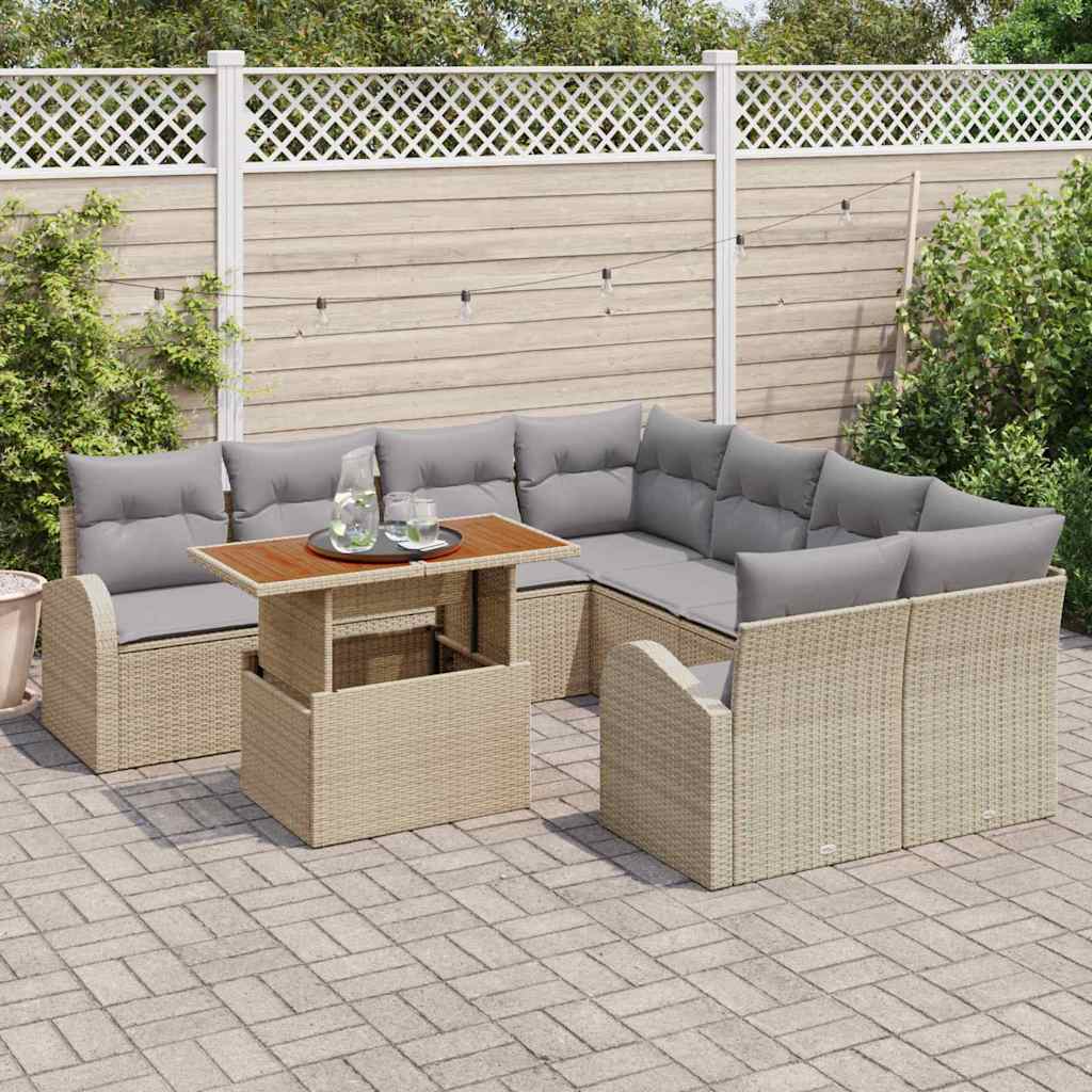 vidaXL 9-delige tuinsofa set met kussens in beige poly rattan