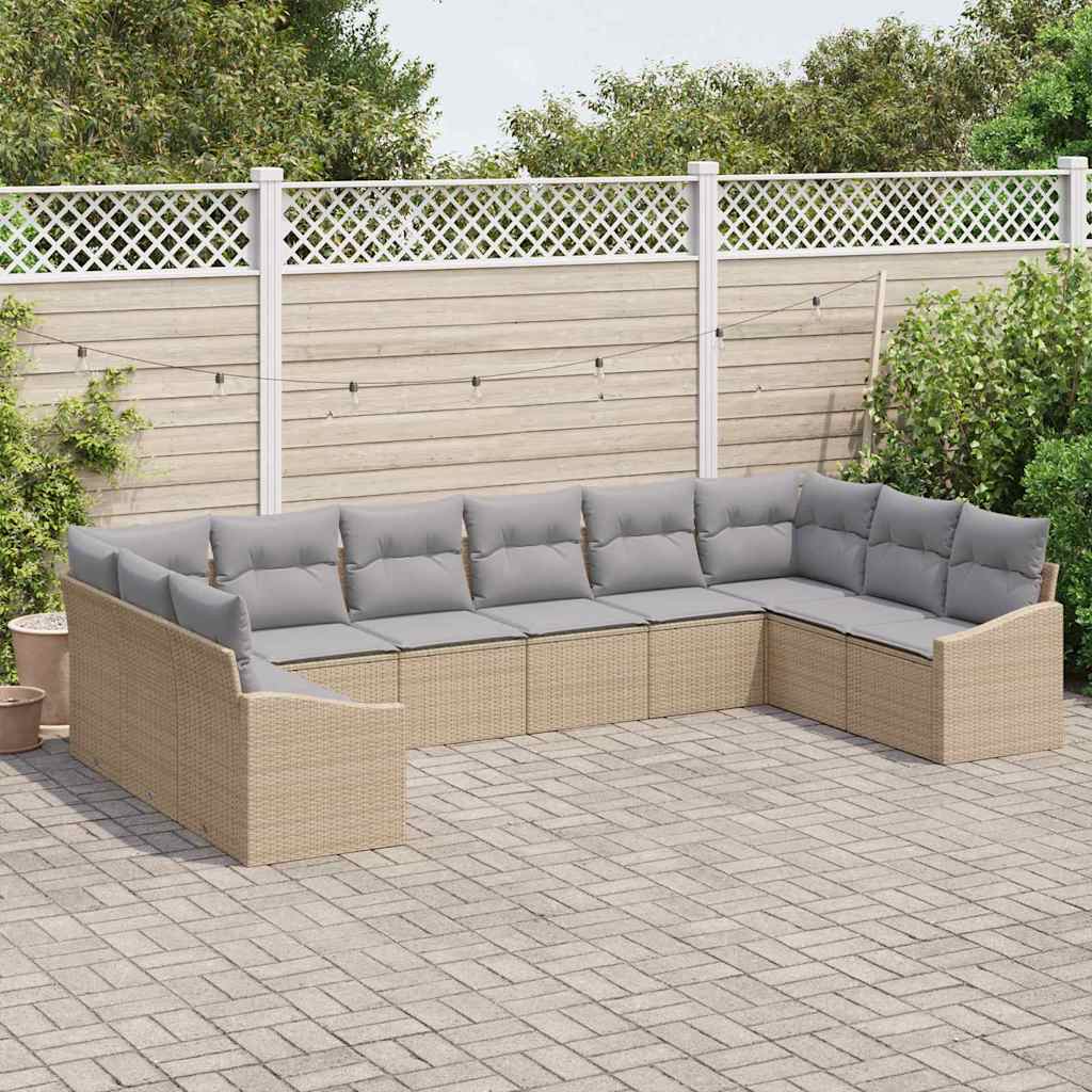 vidaXL 10-delige tuinsofa set met kussens in het beige van poly rattan