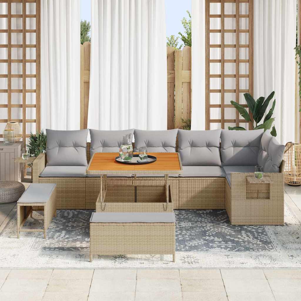 vidaXL 9-delige Tuin Sofa Set met Kussens Beige Poly Rattan Acacia