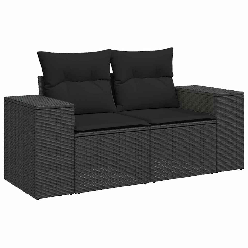 vidaXL 10-delige Tuinbank Set met Kussens Zwart Poly Rattan Acacia