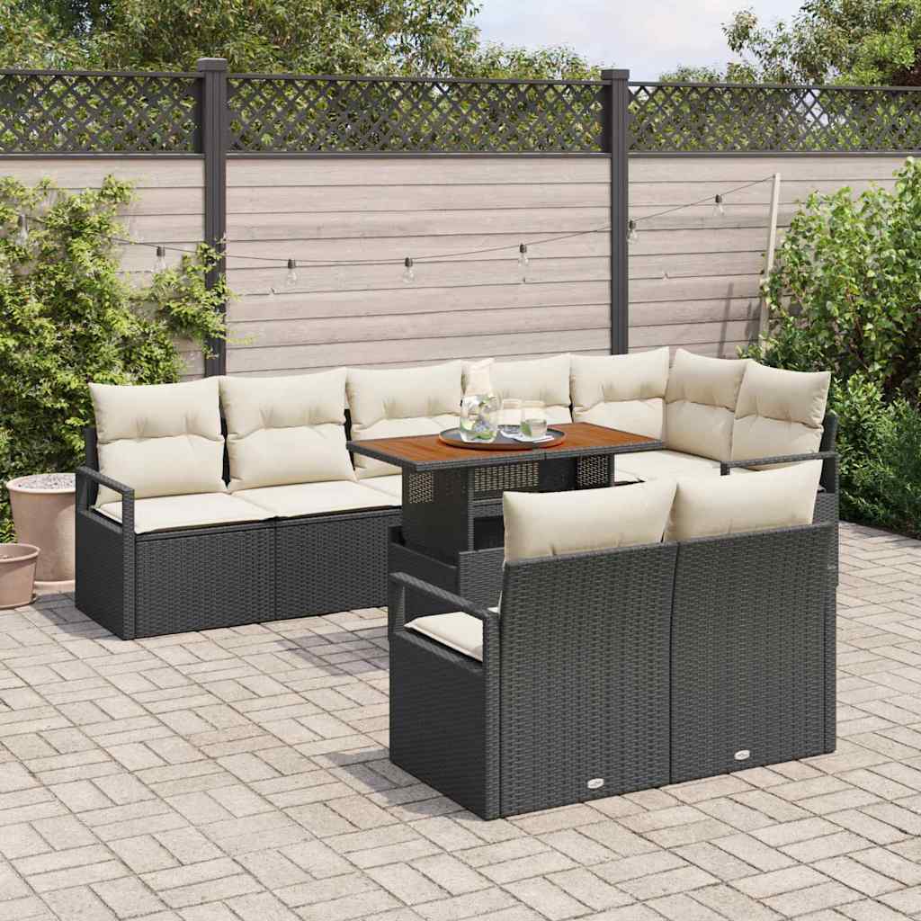 vidaXL 9-delige tuinsofa set met kussens in zwart van poly rattan.