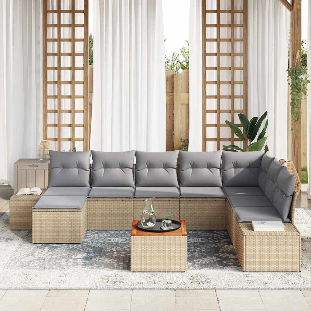 vidaXL Tuin Sofa Set 9 pcs Beige, lichtgrijs Rotan, Polyester, Staal