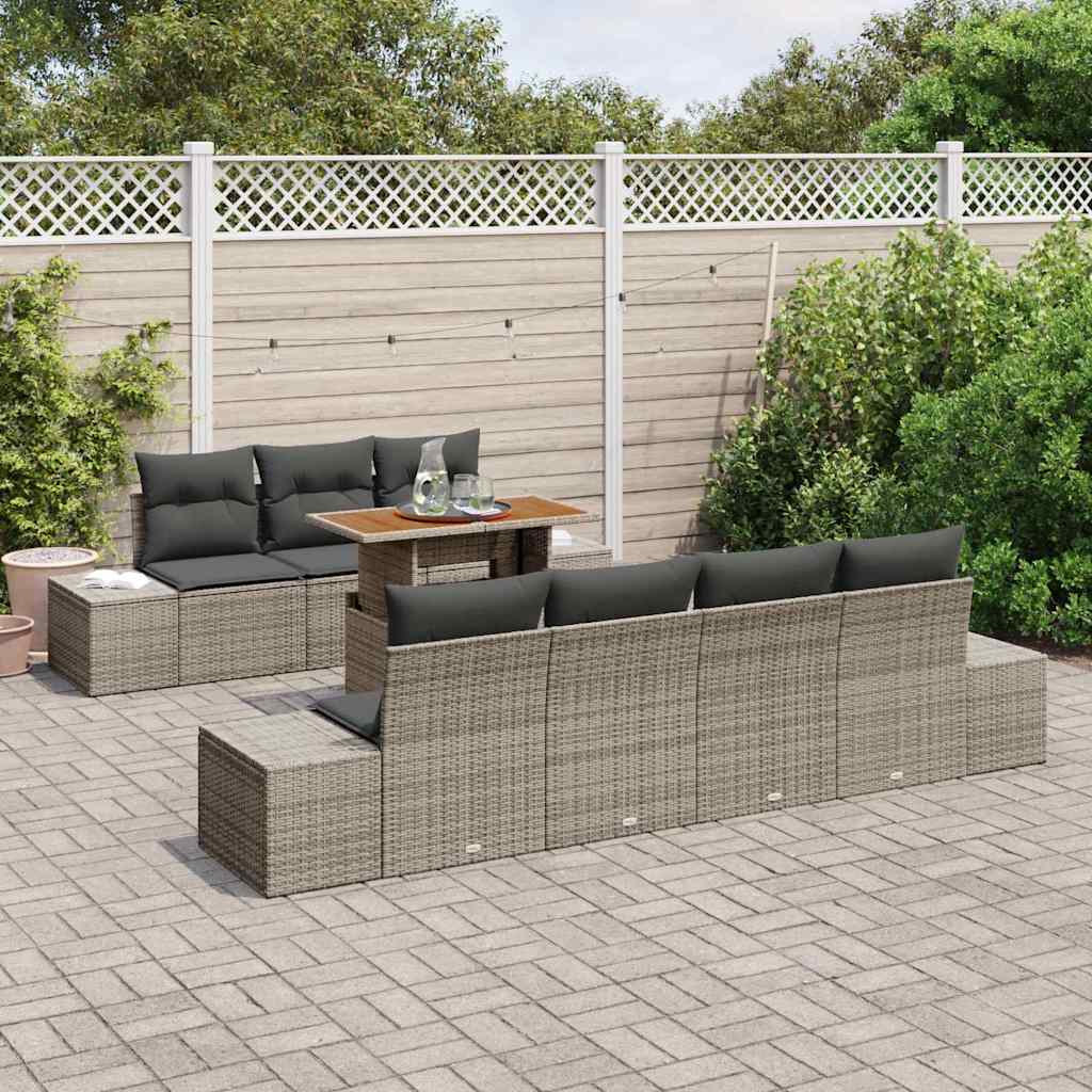 vidaXL 8-delige tuinset met kussens in grijs poly riet