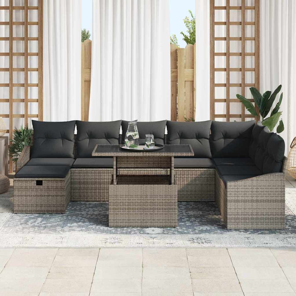 vidaXL 9-delige tuinbankset met kussens in het grijs van poly rattan