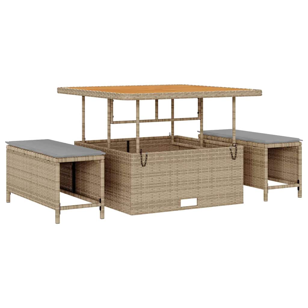 vidaXL 9-delige tuinsofa set met kussens in beige, van poly rattan en acacia.