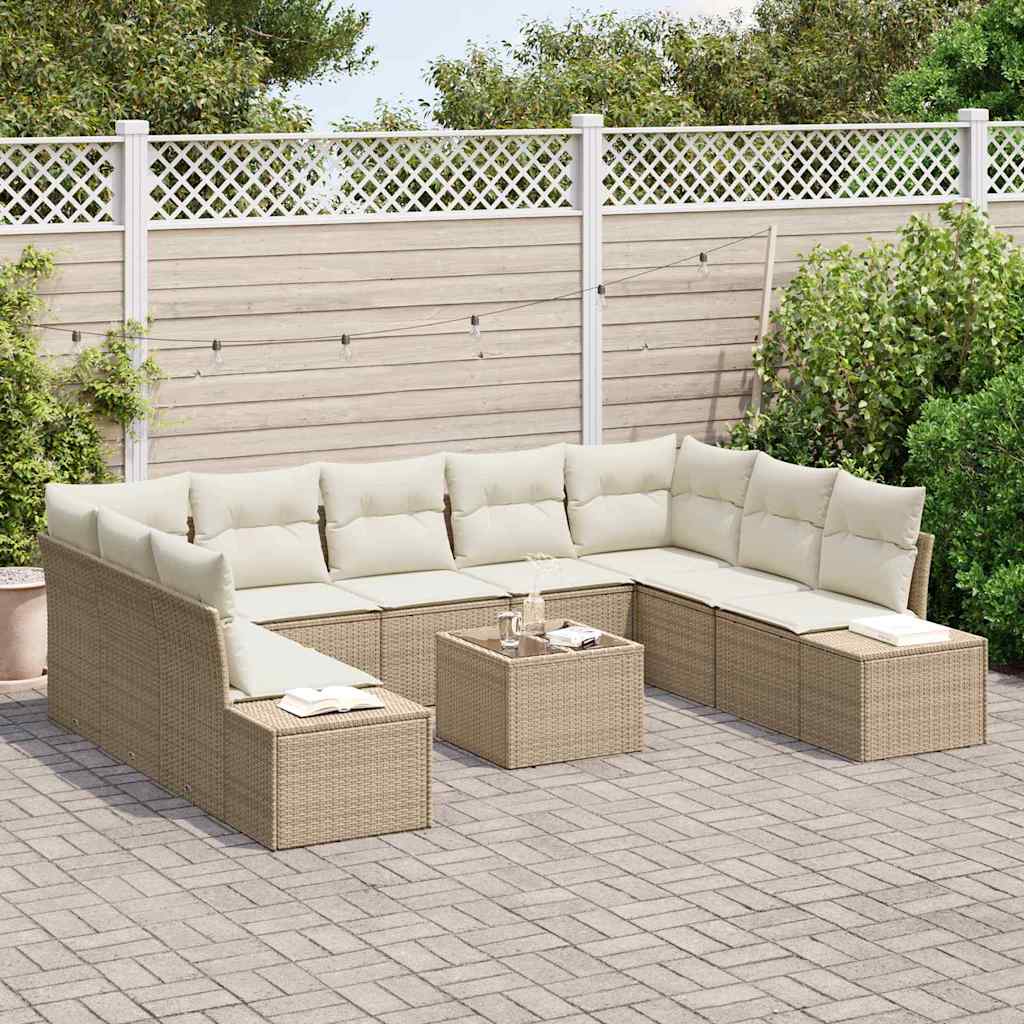 vidaXL 10-delige tuinset met kussens in bruin poly rattan