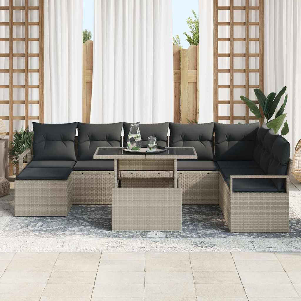 vidaXL 9-delige Tuin Sofa Set met Kussens Lichtgrijs Poly Riet