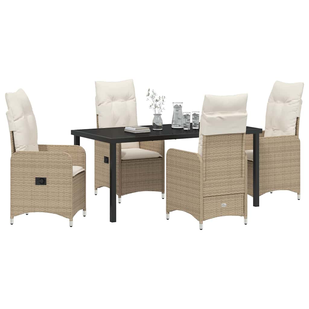 vidaXL 5-delige Tuinset Met Kussens Beige Poly Rattan