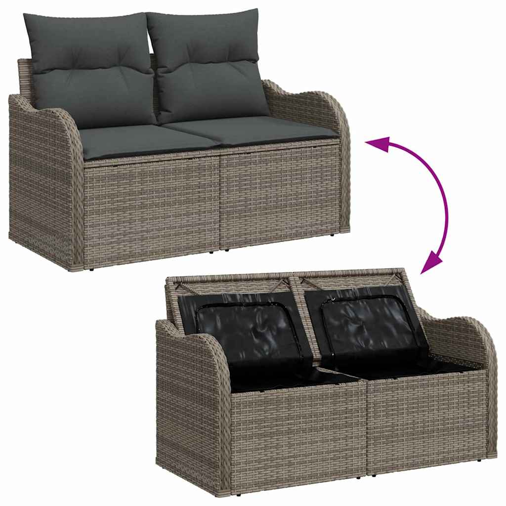 vidaXL 10-delige tuinset met kussens in grijs poly rattan