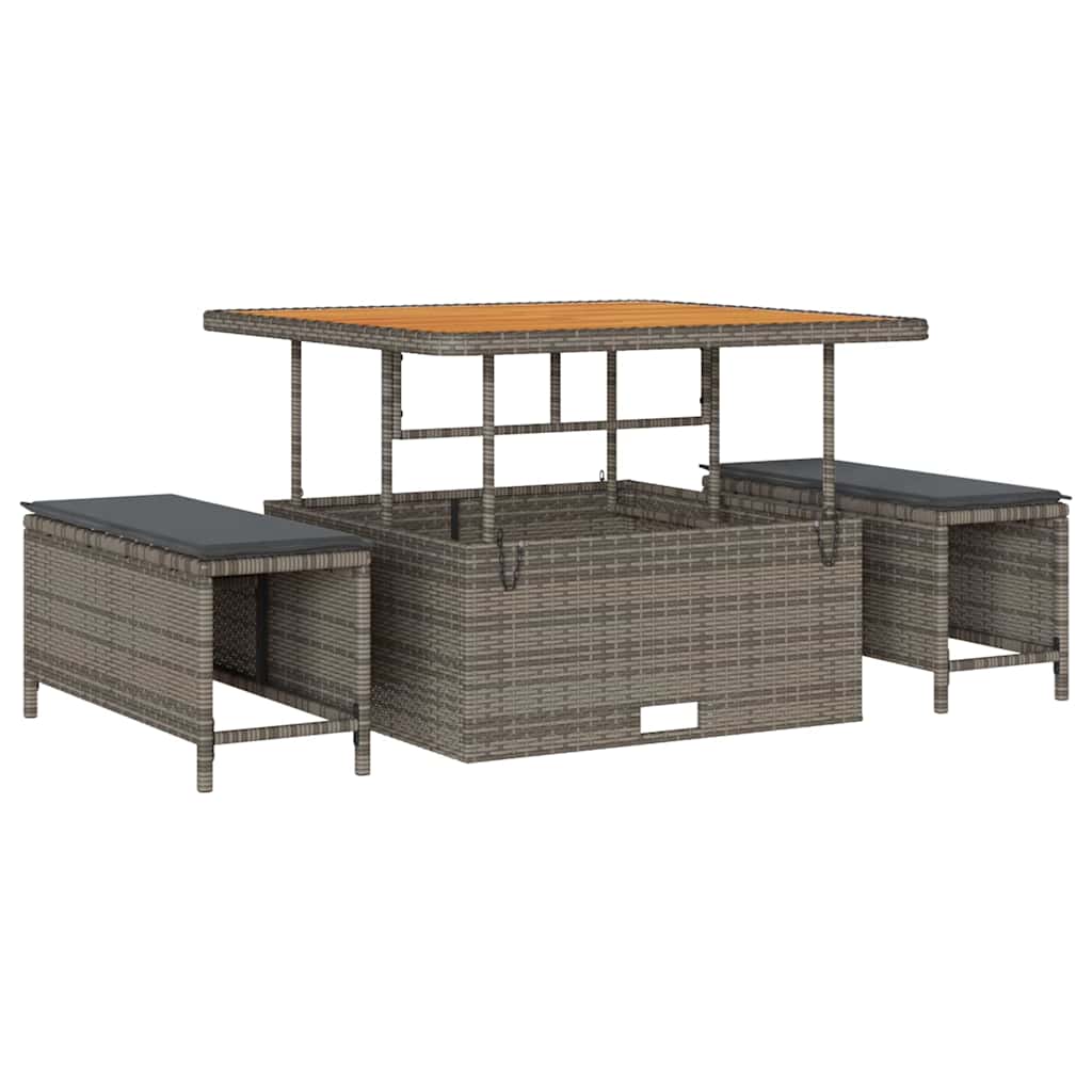 vidaXL 9-delige tuin sofa set met kussens in grijs poly riet en acacia.