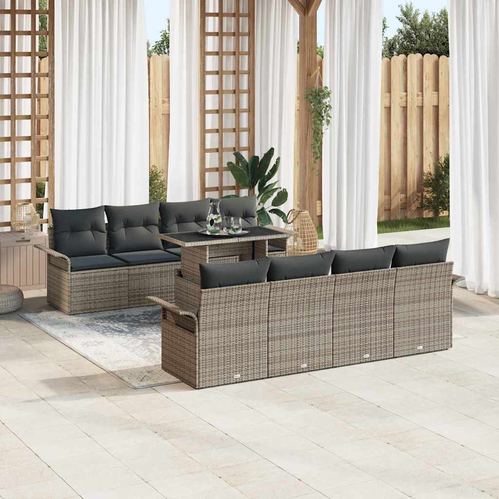vidaXL 9-delige tuinbankset met kussens - grijs poly rattan