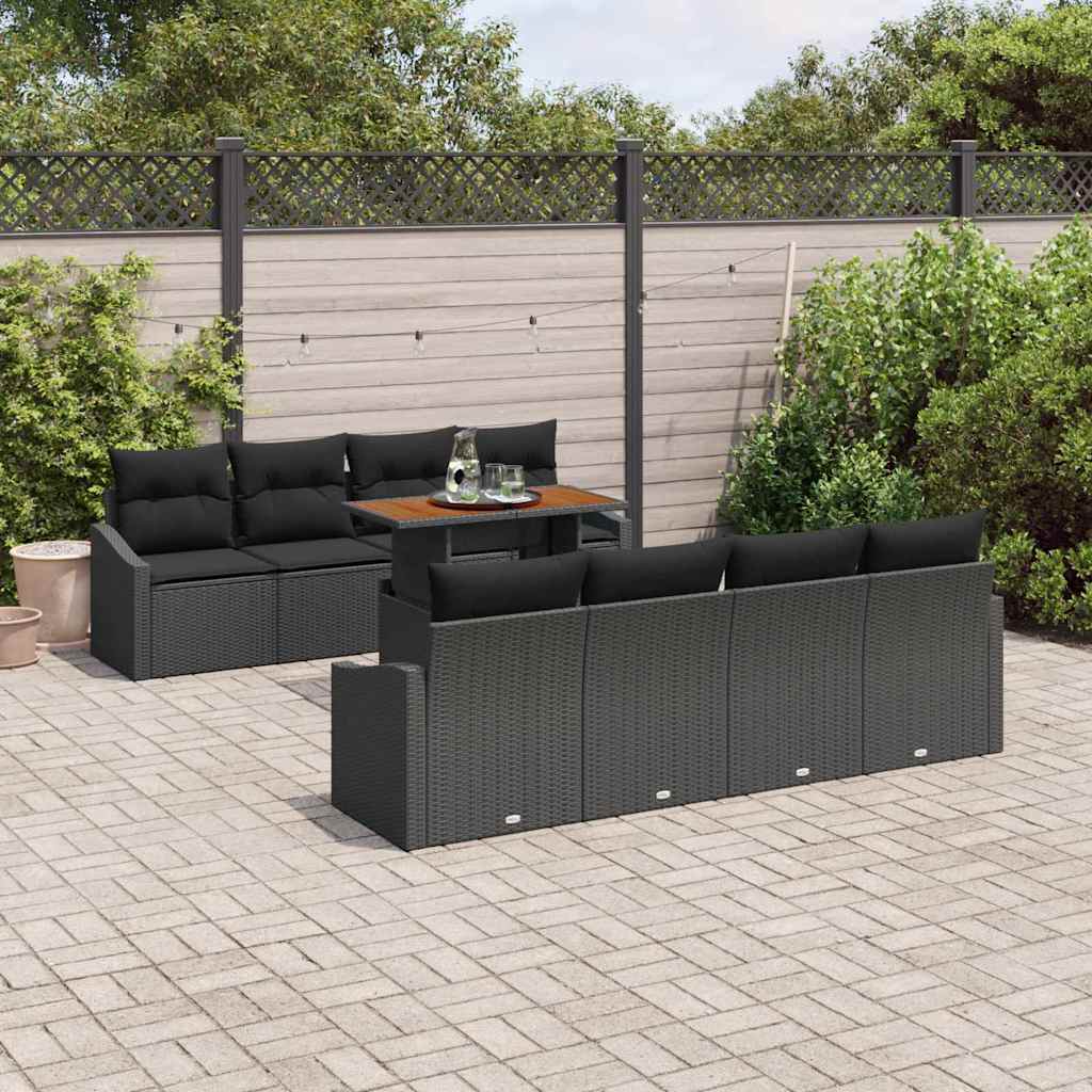 vidaXL 7-delige tuinset met kussens in zwart van poly riet