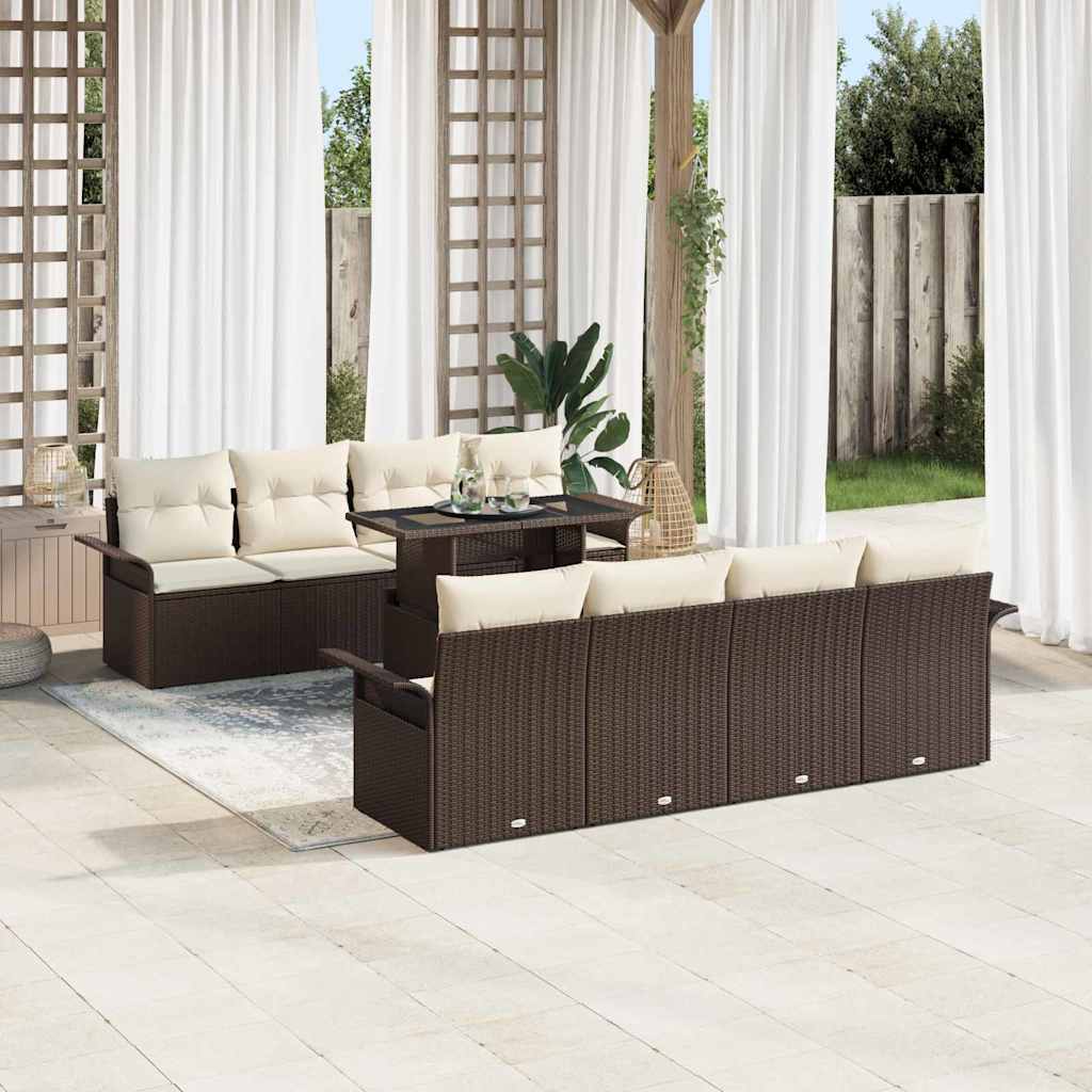 vidaXL 9-delige tuinset met kussens bruin poly rattan