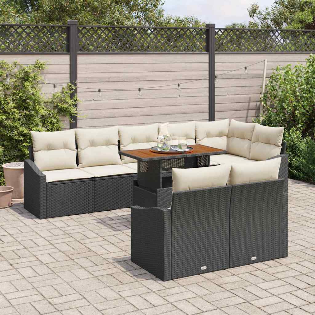 vidaXL 9-delige tuinset met zwarte poly rattan en kussens
