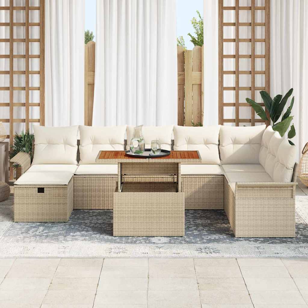 vidaXL 9-delige Tuin Sofa Set met Kussens in Beige Poly Rattan