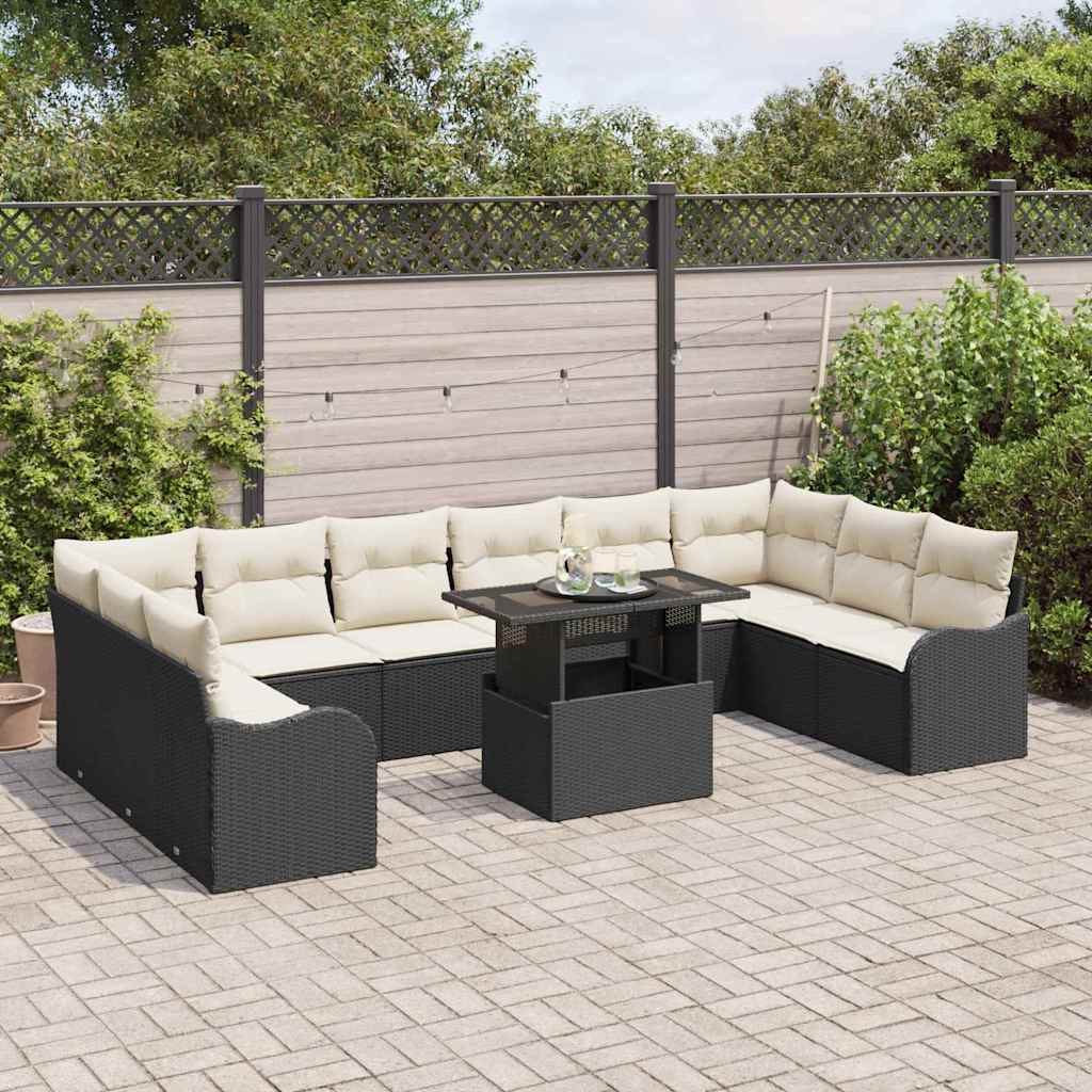 vidaXL 11-delige tuinsofa set met kussens in zwart poly riet