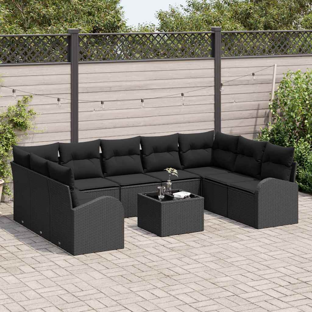 vidaXL 10-delige Tuinbankenset met kussens poly rattan beige