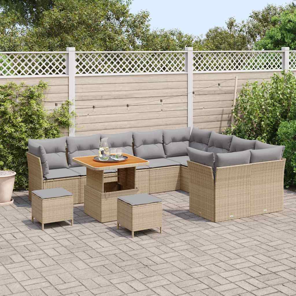 vidaXL 12-delige tuinsofa set met kussens in het beige, van poly rattan en acaciahout.