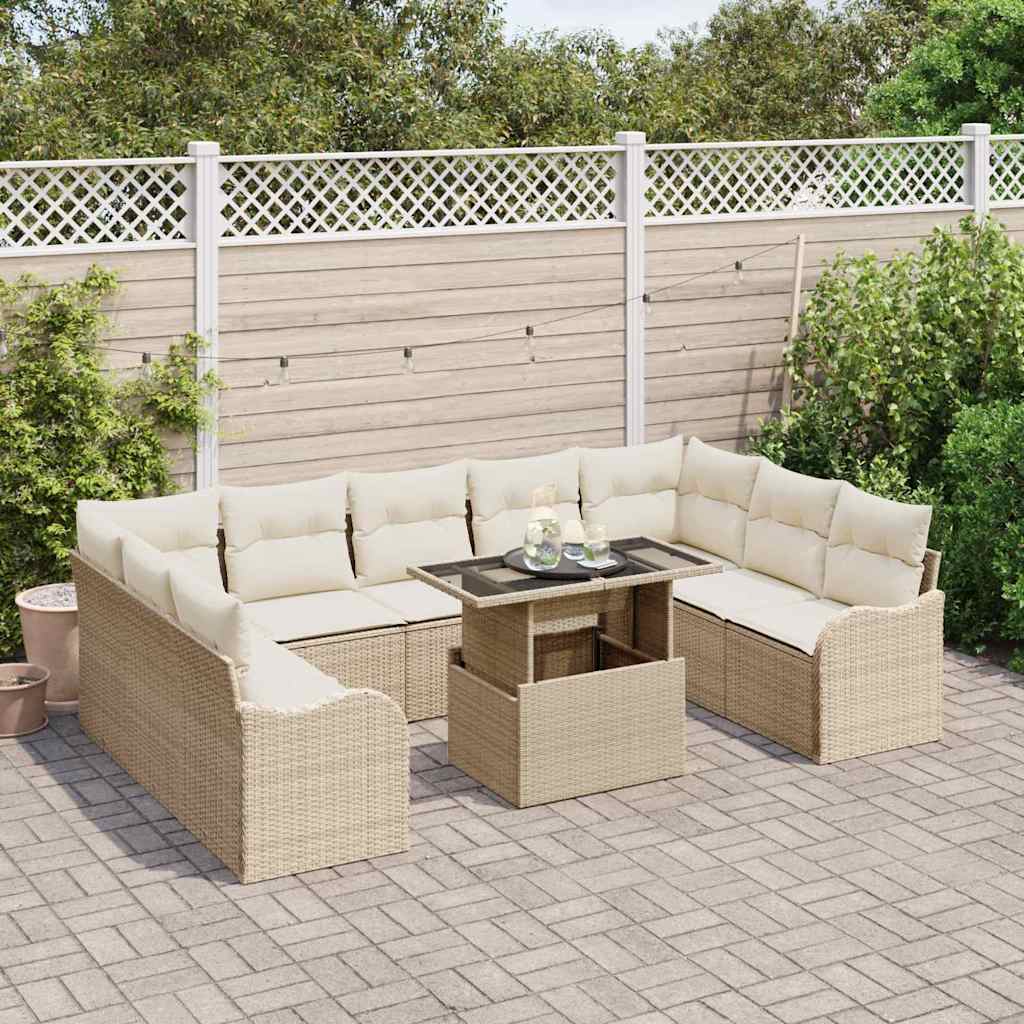 vidaXL 10-delige loungeset met kussens in beige poly rattan