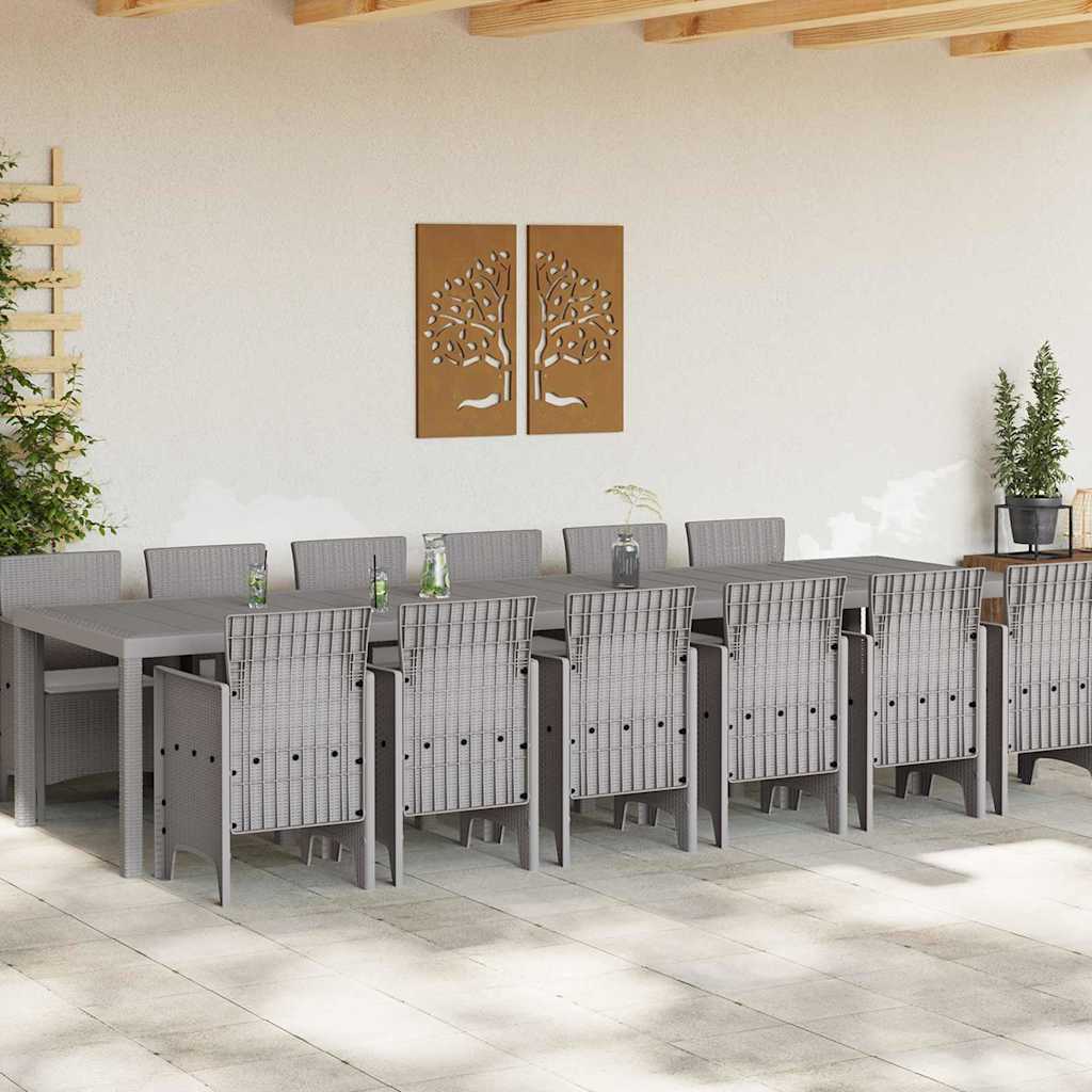 vidaXL Tuin Eetset 13 pcs Lichtgrijs Groot Poly riet & Staal