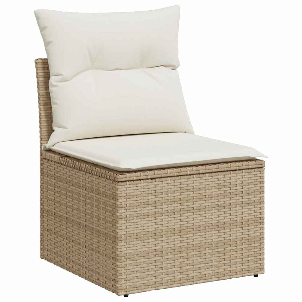 vidaXL 9-delige tuinsofa set met kussens in beige poly rattan en acacia hout.