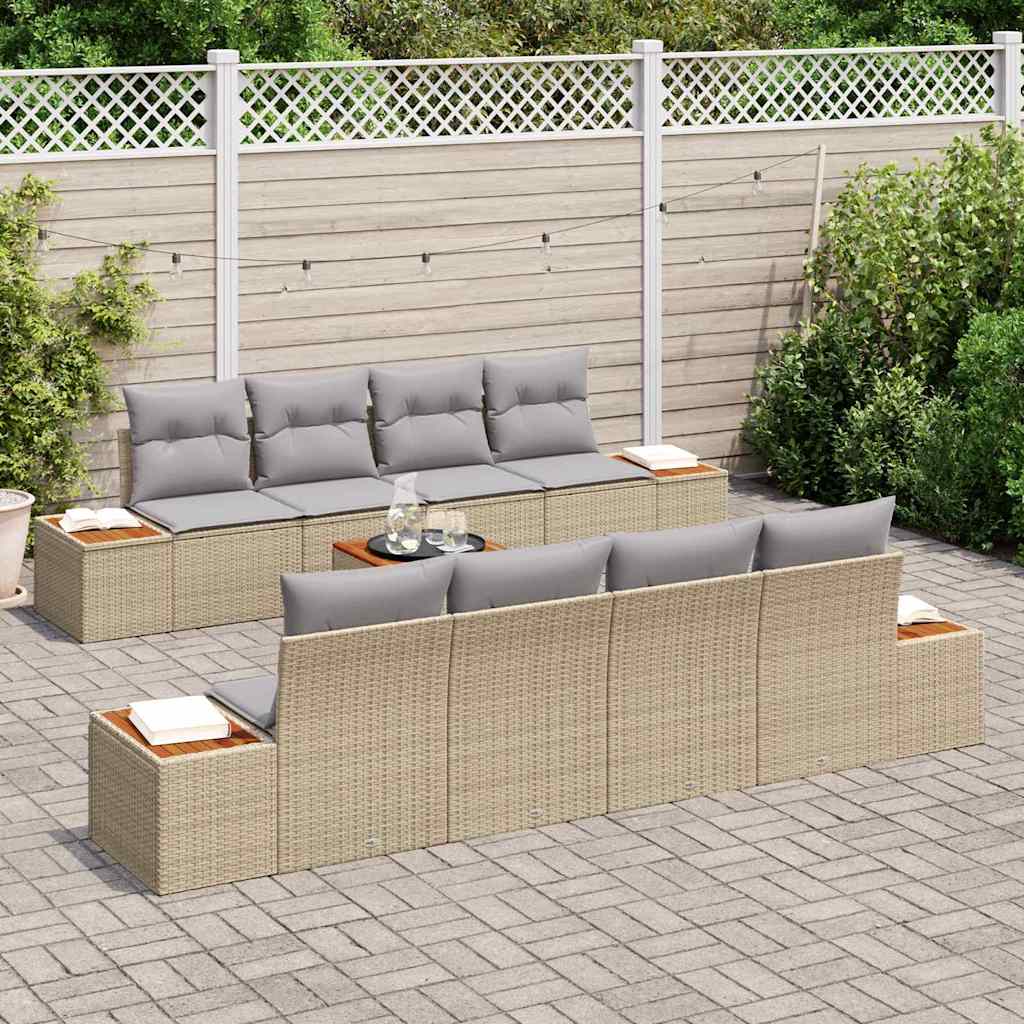 vidaXL 9-delige Tuinbankenset met kussens poly rattan acacia beige
