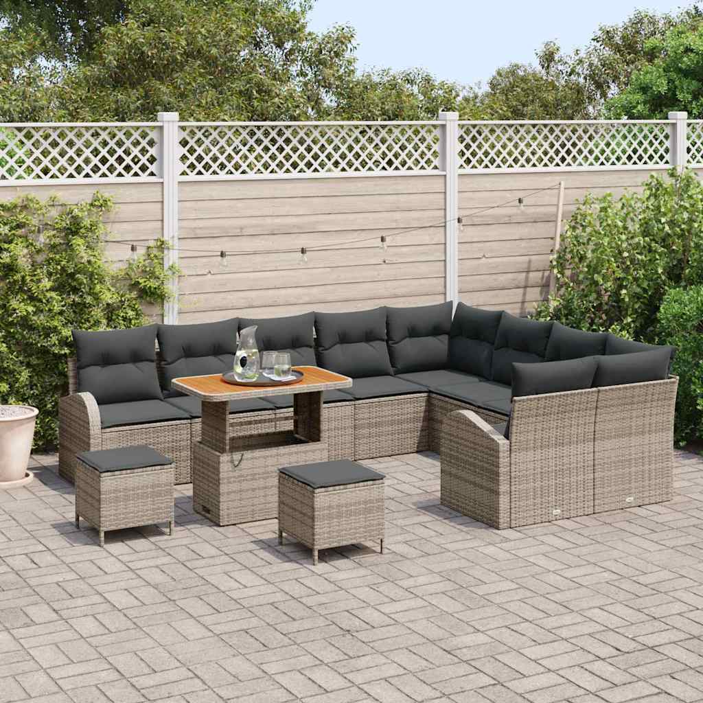 vidaXL 12-delige Tuinsofa Set met Kussens in Grijs Poly Rattan Acacia