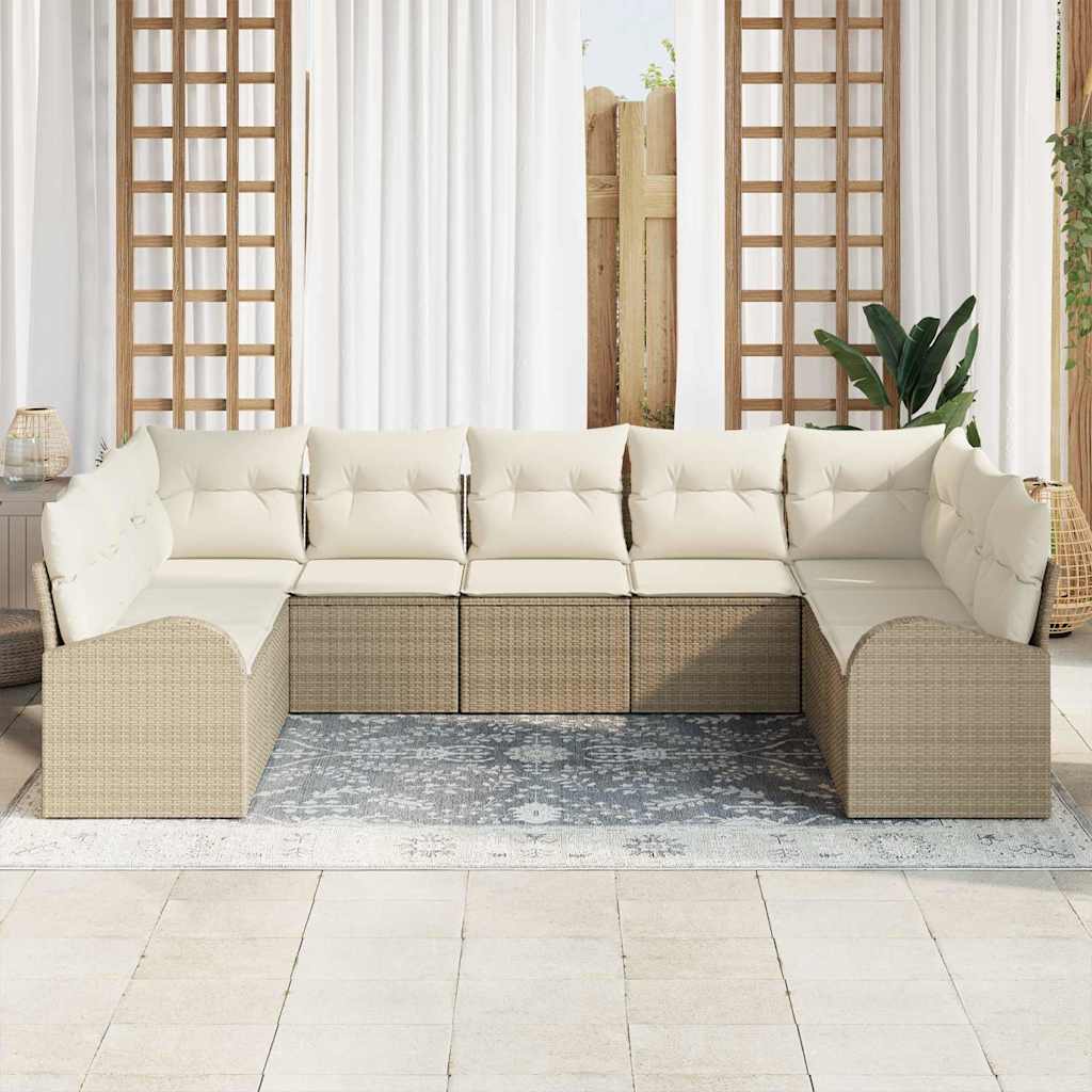 vidaXL 9-delige Tuinbankenset met kussens poly rattan beige