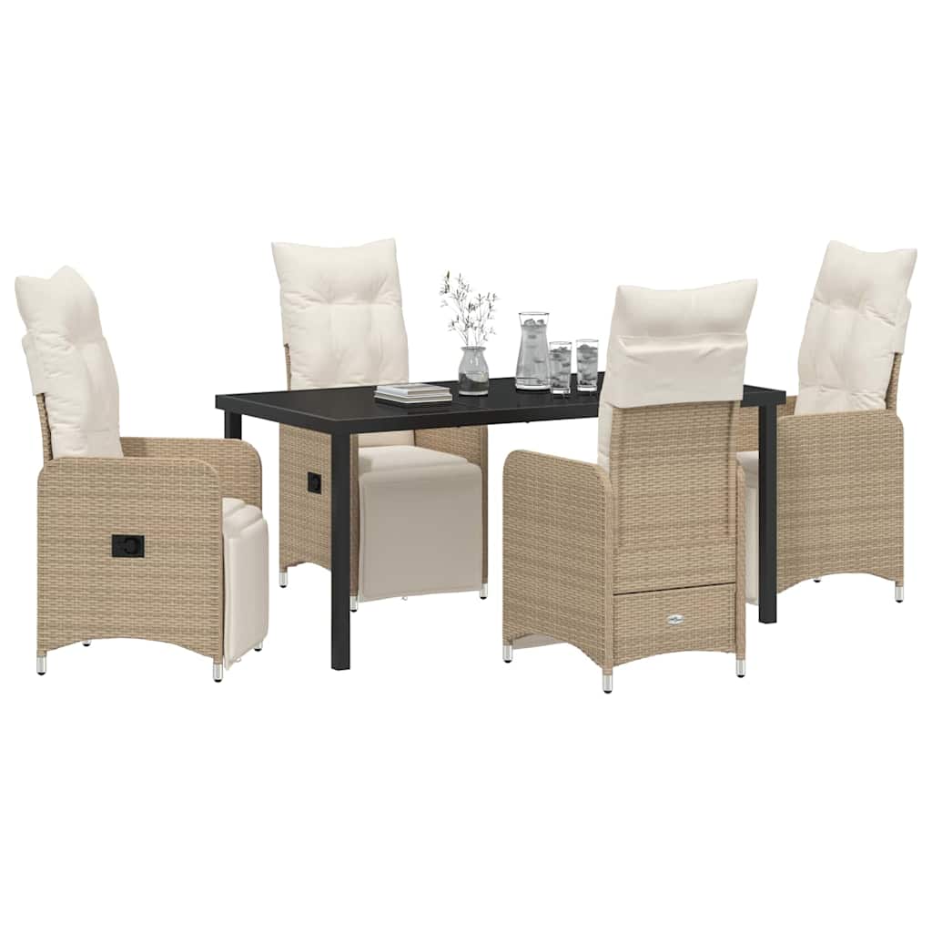 vidaXL 5-delige tuin eetset met kussens in beige van poly rattan